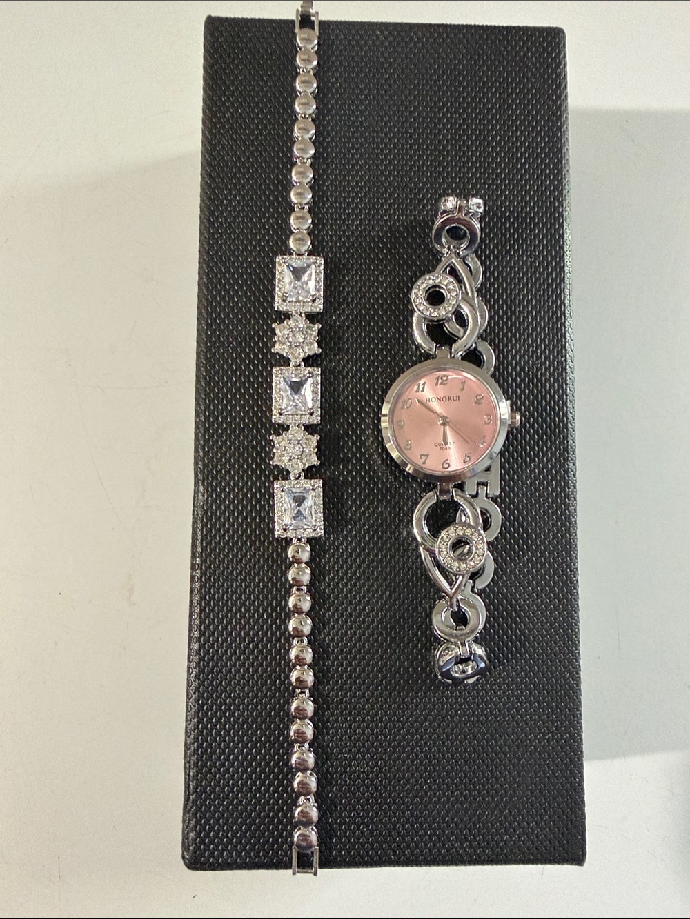 Silver-Tone Women's Watch with Pink Dial with bracelet